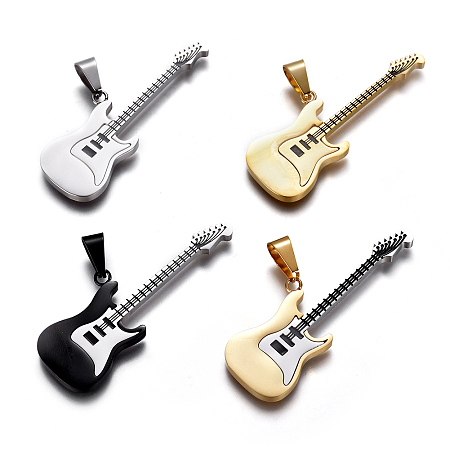Honeyhandy 304 Stainless Steel Pendants, with Enamel, Guitar, Mixed Color, 17x53x2mm, Hole: 9x4mm