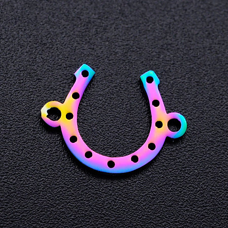 Honeyhandy Ion Plating(IP) 201 Stainless Steel Links, Horse Shoe, Rainbow Color, 10x13.5x1mm, Hole: 1.2mm