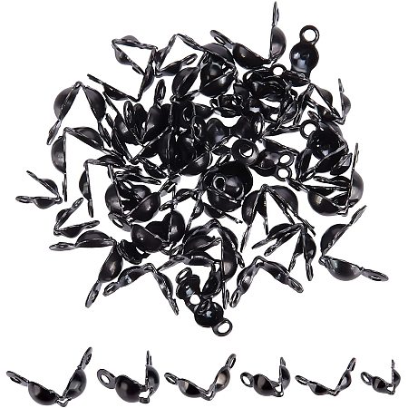 UNICRAFTALE About 60pcs Electrophoresis Black Stainless Steel Bead Tips Cord Ends Open Clamshell Crimp Bead Tips Clamshell Calotte End Cap Endcaps Knot Cover for Jewelry Craft Making