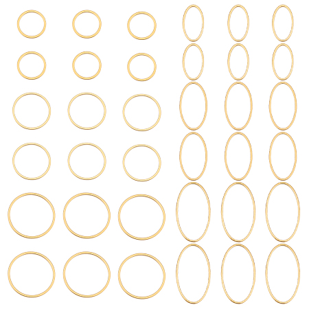 Unicraftale 36Pcs 6 Style 304 Stainless Steel Linking Rings, Oval & Round Ring, Golden, 11.5~26x8.5~20x1mm, 6pcs/style