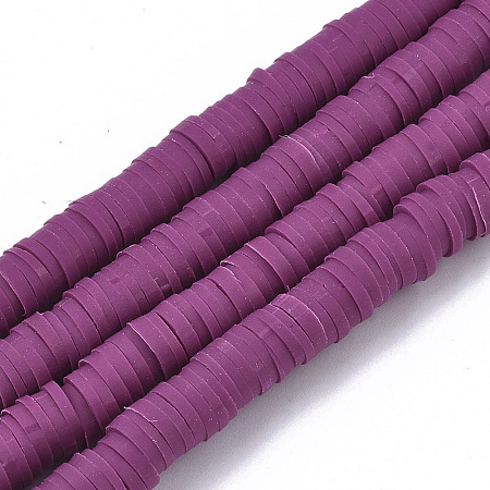 Honeyhandy Handmade Polymer Clay Beads Strands, for DIY Jewelry Crafts Supplies, Heishi Beads, Disc/Flat Round, Purple, 6x0.5~1mm, Hole: 1.8mm, about 320~447pcs/strand, 15.75 inch~16.14 inch(40~41cm)