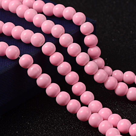 Honeyhandy Painted Glass Bead Strands, Baking Paint, Round, Pearl Pink, 6mm, Hole: 1.3~1.6mm, about 133pcs/strand, 31.4 inch