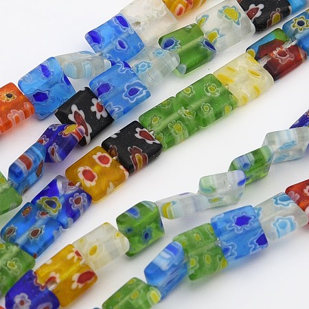 ARRICRAFT Handmade Millefiori Glass Beads Strands, Square, Mixed Color, 8mm wide, 8mm long, hole: 1mm, 50pcs/strand, 16 inches