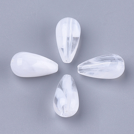 Honeyhandy Acrylic Beads, Imitation Gemstone, teardrop, Clear & White, 22x11.5mm, Hole: 2mm