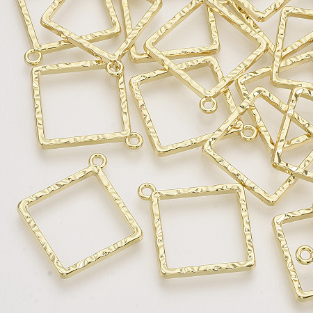 Honeyhandy Rack Plating Alloy Open Back Bezel Pendants, For DIY UV Resin, Epoxy Resin, Pressed Flower Jewelry, Rhombus, Light Gold, 30x27x2mm, Hole: 1.8mm
