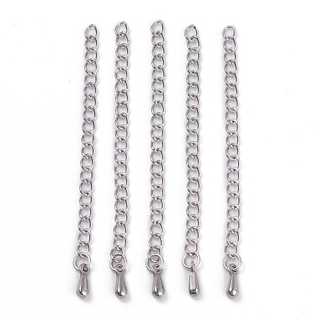 Honeyhandy Stainless Steel Chain Extender, with Curb Chains and Drop Charms, Stainless Steel Color, 59x3mm, Hole: 2mm