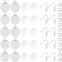 UNICRAFTALE About 50 Sets Stainless Steel Earring Hooks with Brass Jump Ring 12mm Steel Pendant Bezels with Cabochon DIY Earring Bezel Tray Making for Jewelry Making