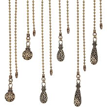 BENECREAT 6pcs Vintage Hollow Ceiling Fan Pull Chain, Teardrop Round Carve Patterns Chain Extender with Iron Ball Chain Connector for Fan, Table Lamp, Light Decoration, 13~13.8"