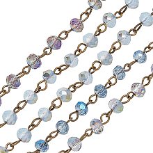 PandaHall Elite 5 Strands 3.3 Feet Faceted Crystal Glass Beads Chain with Antique Bronze Eye Pin for Necklaces Bracelets Jewelry Making