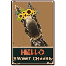 CREATCABIN Metal Tin Sign Donkey Hello Sweet Cheeks Sunflower Retro Vintage Funny Wall Art Mural Hanging Iron Painting for Home Garden Bar Pub Kitchen Living Room Office Garage Plaque 12 x 8inch