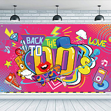 FINGERINSPIRE Back to the 00's Party Banner Decoration 185x100cm Early 2000s Theme Backdrop Skateboard Music Audio Microphone Walkman Banner Fabric Wall Table Decorations Photo Shoot Studio Props