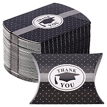 BENECREAT Paper Pillow Candy Box Treat Boxes, for Wedding Favors Baby Shower Birthday Party Supplies, Doctorial Hat Pattern, Black, 8.7x6.3x2.4cm, Unfold: 11.5x7x0.09cm