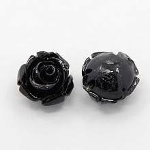 Honeyhandy Synthetic Coral 3D Flower Rose Beads, Dyed, Black, 14~15x9mm, Hole: 1.5mm