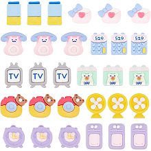 SUNNYCLUE 80Pcs School Supplies Resin Cabochons Flatback Clock Calendar Calculator Shaped Flat Back Resin Charms for Jewelry Making Back to School Hair Clips Photo Frame DIY Craft Random Style