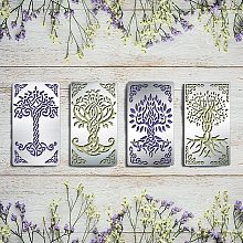 BENECREAT 4PCS 4x7 Inch Tree of Life Metal Stencils Templates Art Craft Stencils for Wood Carving, Drawings, Woodburning, Engraving, Scrapbooking Project