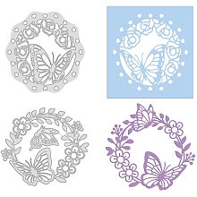 GLOBLELAND 2pcs Butterfly and Flower Wreath Metal Cutting Dies Template Molds for DIY Scrapbooking Christmas Birthday Greeting Cards Making Album Envelope Decoration,Matte Platinum