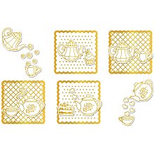 GLOBLELAND 5Pcs Afternoon Tea Hot Foil Plate Cake Teacup Teapot Background for DIY Foil Paper Embossing Scrapbooking Decor Greeting Cards Making Wedding Birthday Invitation,Matte Platinum