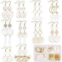 SUNNYCLUE 1 Box 10 Pairs DIY Shell Earrings Dangle Making Starter Kit Seashell Charms Sun Moon Star Charms Geometric Teardrop Beads for Jewelry Making Kits Beginner Women DIY Craft Supplies, Gold