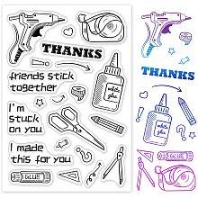 GLOBLELAND Friendship Stationery Clear Stamps Transparent Silicone Stamp Compasses Scissors Correction Tape Triangle Ruler for Card Making Decoration and DIY Scrapbooking