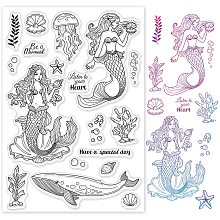 GLOBLELAND Mermaid and Jellyfish Silicone Clear Stamps Ocean Creatures Transparent Stamps for Birthday Valentine's Day Cards Making DIY Scrapbooking Photo Album Decoration Paper Craft