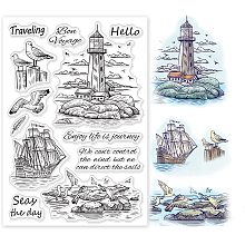 GLOBLELAND Seagulls Lighthouses Clear Stamps Sailboats Silicone Stamps Wishing Words Transparent Rubber Seal Stamps for Card Making DIY Scrapbooking Crafting Photo Album Journal Decor