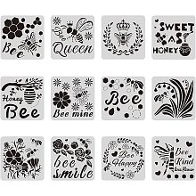 BENECREAT 12PCS Bee Pattern Plastic Drawing Templates   Painting Template Stencil for Scrabooking Card Making, DIY Wall Floor Decoration