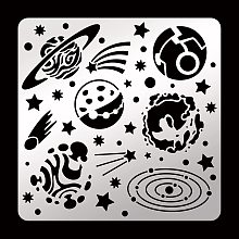 FINGERINSPIRE Planet Pattern Metal Stencils 6.14 inch Square Metal Planet Pattern Stencil Stainless Steel Space Theme Stencil for Scrapbooking Galaxy Stencil for Engraving, Pyrography, Journal