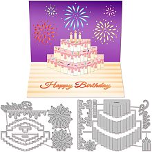 GLOBLELAND 3D Birthday Cake Cutting Dies for Card Making Birthday Popup Card Carbon Steel Embossing Stencils Template for Decorative Embossing Paper Card DIY Scrapbooking Album Craft