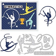 BENECREAT 5.3x3inch Gymnastics Metal Cutting Dies, Ribbons, Trophies, Stars Embossing Stencil Template for DIY Crafts Scrapbook Photo Album Decor Card Making(0.8mm Thick)