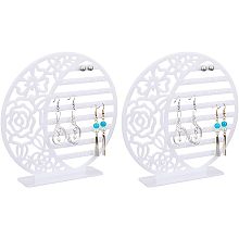 8-Tier Mirror Acrylic Earring Display Stands, 2 Pack Flat Round with Flower Jewelry Stand Display for Ring Earrings Necklace, White, 1.57 x 7.08 x 7.08 Inches