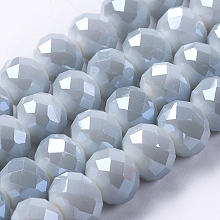 Honeyhandy Electroplate Glass Beads Strands, Imitation Jade, Faceted Rondelle, WhiteSmoke, 10x8mm, Hole: 1mm, about 63~65pcs/strand, 19.2~20 inch(48~50cm)