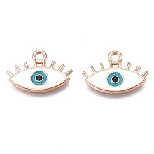 Honeyhandy Alloy Enamel Pendants, Cadmium Free & Nickel Free & Lead Free, Light Gold, Evil Eye, White, 14x20x1.5mm, Hole: 2mm