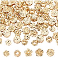 DICOSMETIC 80Pcs 5 Styles Flower Spacer Beads 14K Gold Plated Alloy Beads Blossom Flower Tiny Loose Charm Beads Flat Round Beads for Jewelry Making DIY Necklaces Bracelets, Hole: 1~2.1mm