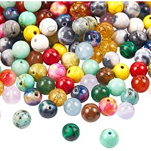 NBEADS 200 Pcs Mixed 8mm Gemstone Stone Beads Round Gemstone Loose Beads for Bracelet Necklace Earrings Jewelry Making