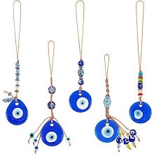 PandaHall Elite 5pcs Evil Eye Car Hanging Ornament, 5 Size Blue Evil Eye Decor Turkish Nazar Amulet Good Luck Rear View Mirror Accessories for Window Car Door Frame Balcony, 5.5~6.6"