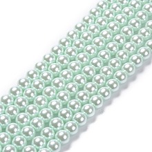 Glass Pearl Beads, Pearlized, Round, Pale Turquoise, 6mm, Hole: 0.7~1mm, about 68pcs/Strand, 16''(40.64cm)