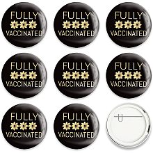 GLOBLELAND 9 Pcs Black Gold Vaccine Button Pins Fully Vaccinated Flower Pattern for Men's/Women's Brooches or Doctors, Nurses, Hospitals, 2-1/4 Inch