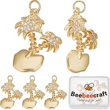 Beebeecraft 1 Box 6Pcs Coconut Tree Charms 18K Gold Plated Palm Tree Charms Micro Pave Clear Cubic Zirconia Pendants with Jump Rings for Jewelry Earring Bracelet Necklace Making