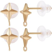 Beebeecraft 1 Box 14Pcs Stud Earring Posts 18K Gold Plated Star Celestial Stud Earring Findings with Loop Hole and 20Pcs Ear Nuts for Earring Making Supplies Hole: 3.5mm