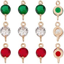 BENECREAT 12Pcs 3 Colors Real 14K Gold Plated Round Brass Micro Pave Cubic Zirconia Links, Red Green Clear Faceted Cubic Zirconia Connector Charms for Necklace Bracelet Jewelry Making, 5x10mm