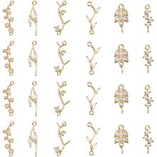 SUPERFINDINGS 24Pcs 6 Styles Cubic Zirconia Links Connectors 13-23x5-10mm Branch and Leaf Bracelet Necklace Connector Pendant Light Gold Leaves Dainty Links for Half-Finished Jewelry, Hole: 1-1.5mm