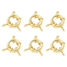 Rack Plating Brass Spring Ring Clasps, Real 18K Gold Plated, 13x5mm, Hole: 2mm