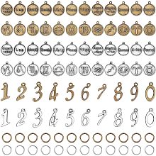 Pandahall Elite 136pcs Double Sided 12 Constellation Charms Number 0~9 Charms Pendants with 100pcs Jump Rings for Necklace Bracelet Jewelry Making, DIY Crafting Supplies