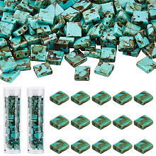 Nbeads 152Pcs 2-Hole Opaque Glass Seed Beads, Antique Style, Rectangle, Medium Sea Green, 5x4.5~5.5x2~2.5mm, Hole: 0.5~0.8mm