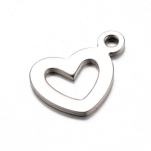 Honeyhandy 201 Stainless Steel Open Heart Charms, Hollow, Stainless Steel Color, 12.5x14x1mm, Hole: 1.5mm