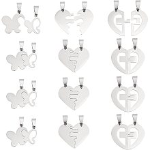 DICOSMETIC 12Sets 3 Styles Split Charms Stainless Steel Split Butterfly/Heart with Heart/Heart with Cross Friendship Pendants for Jewelry Making and Craftings, Hole: 8x4mm