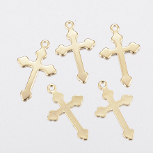 Honeyhandy 304 Stainless Steel Pendants, Cross, Golden, 18x11x0.5mm, Hole: 1.2mm