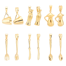 UNICRAFTALE 6Pcs 6 Style Golden Mini Tableware Charms 304 Stainless Steel Cup Pendants Bottle Charms Metal Teapot Pendant Fork Necklace Charms for DIY Necklace Bracelet Making 4.5~8x3~10mm Hole