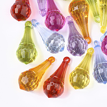 Honeyhandy Transparent Acrylic Pendants, Faceted, teardrop, Mixed Color, 38.5x17x17mm, Hole: 3mm, about 140pcs/500g