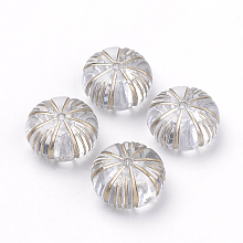 Honeyhandy Plating Transparent Acrylic Beads, Golden Metal Enlaced, Rondelle/Pumpkin, Clear, 12x7mm, Hole: 1mm